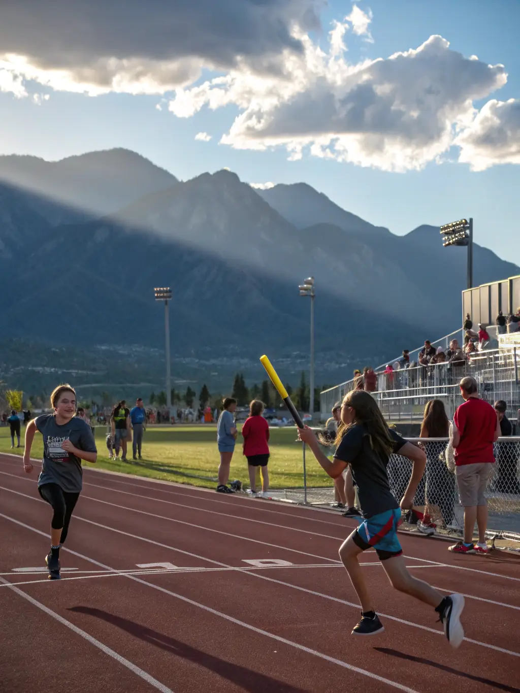 A diverse group of students participating in a track and field event, showcasing speed, endurance, and sportsmanship.