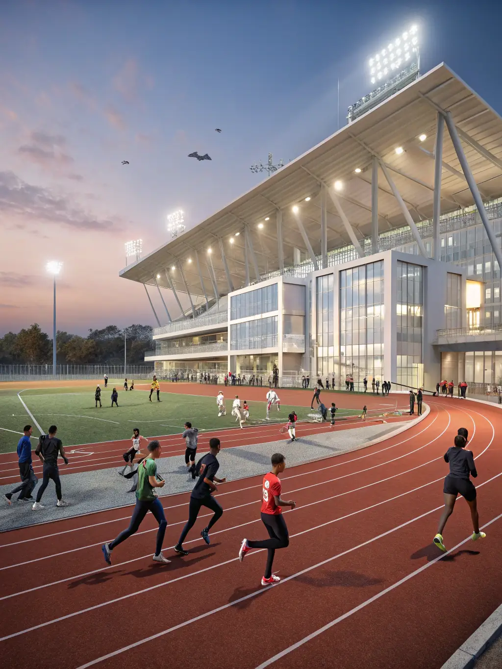 A diverse group of students participating in various sports activities, highlighting inclusivity and community spirit.