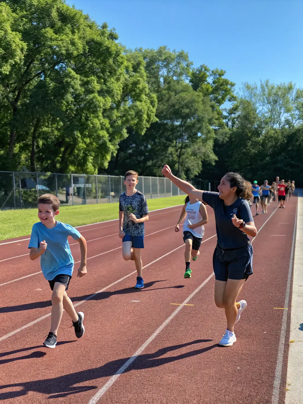 Students running track and field during a training session, emphasizing the individual and collective achievements in the ASS SPORTIVE LES CARDABELLES track and field program.